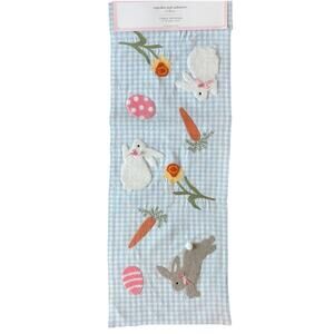Cupcakes & Cashmere Embroidered Easter Bunny Runner Blue Gingham Check Pink Bow